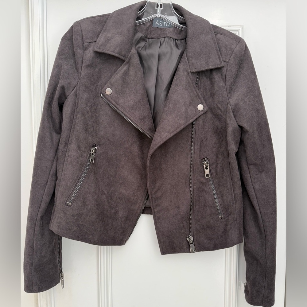 ASTR Motorcycle Charcoal Faux Suede Leather Jacket